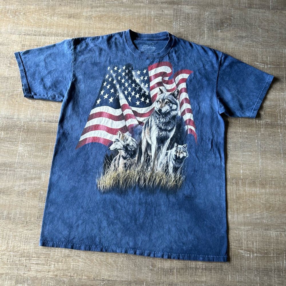 VTG The Mountain Shirt BUNDLE Mens XXL Blue Black Wolf American Flag Tie Dye USA - Picture 12 of 14